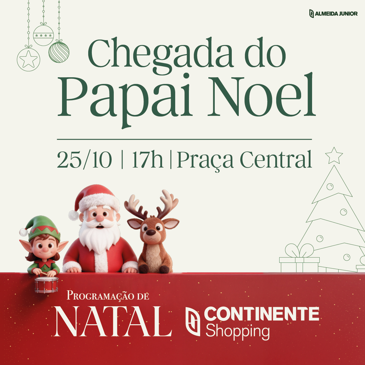 Chegada do Papai Noel no Continente Shopping será neste sábado com coral natalino