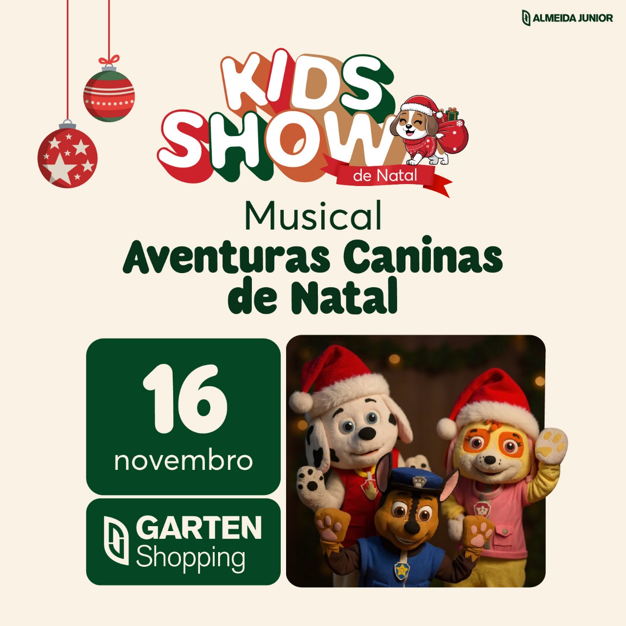 Garten Shopping recebe o musical gratuito “Aventuras Caninas de Natal” neste domingo