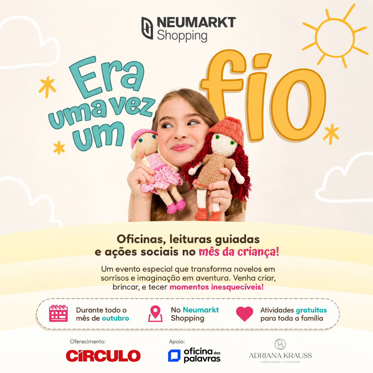 Projeto “Era uma vez um fio”: Neumarkt Shopping e Círculo promovem evento gratuito em outubro